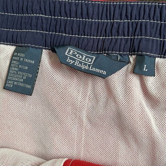 Vintage Polo Ralph Lauren Swim Trunks Mens Large Red Drawstring Nylon Beach - Picture 7 of 9